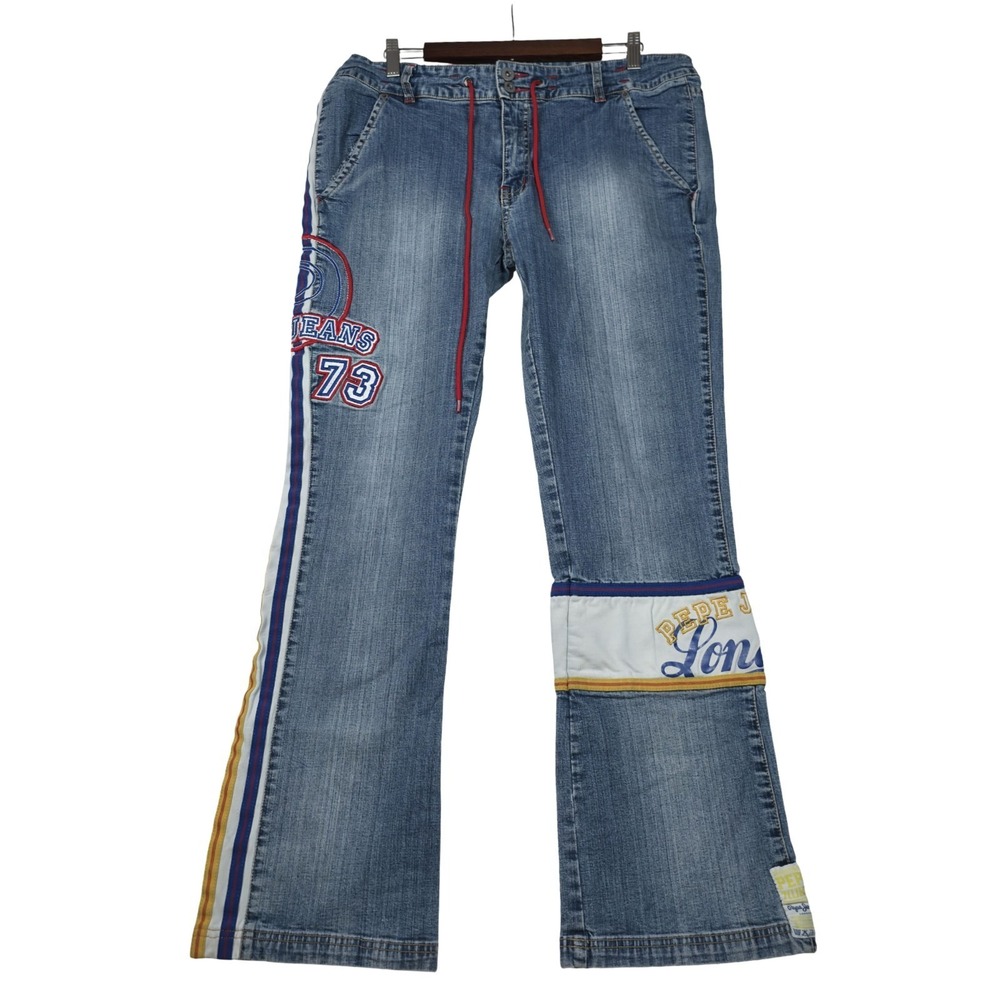 Vintage Pepe Jeans London 73 Patch Flare Jeans Mens 36 x 32 Y2K Streetwear Denim